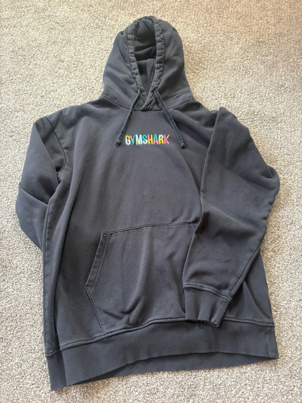 Gymshark Black Hoodie with Rainbow Text Logo